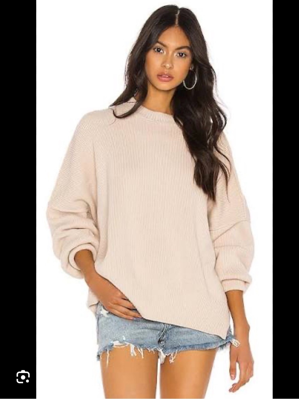 Free People  Street Women's Cream Ribbed Tunic Sweater